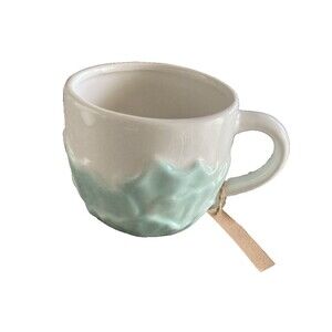 Market MRKT Finds Ceramic Coffee Mug Hand Painted Green-White Wrapped Leaves NWT